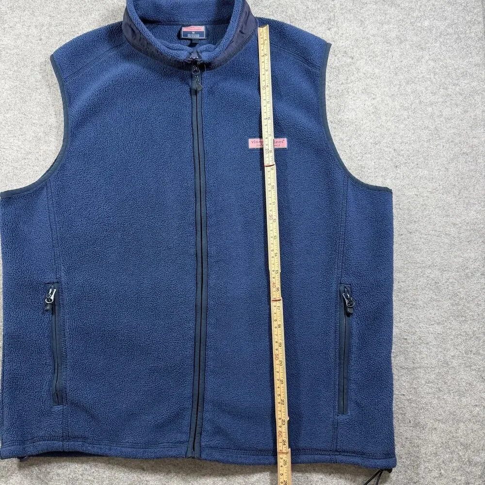 Vineyard Vines Fleece Vest Mens M Navy Full Zip High Collar Preppy Outdoor Layer